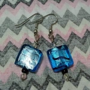 Handmade Jewelry - ❤SOLD❤LADIES BLUE FOIL GLASS DANGLE EARRING Handmade Jewelry - ❤SOLD❤LADIES BLUE FOIL GLASS DANGLE EARRING